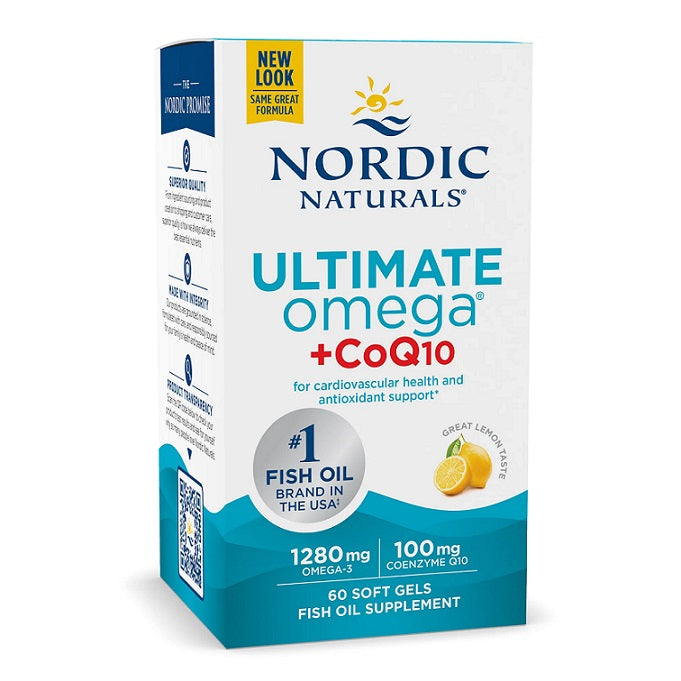 Nordic Naturals Ultimate Omega + CoQ10, citrinos skonis, 60 kapsulių, žuvų taukų papildas
