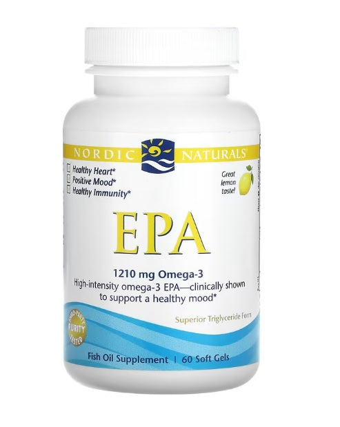 Nordic Naturals EPA, 1210mg Lemon - 60 kapsulių, žuvų taukų papildas sveikatai