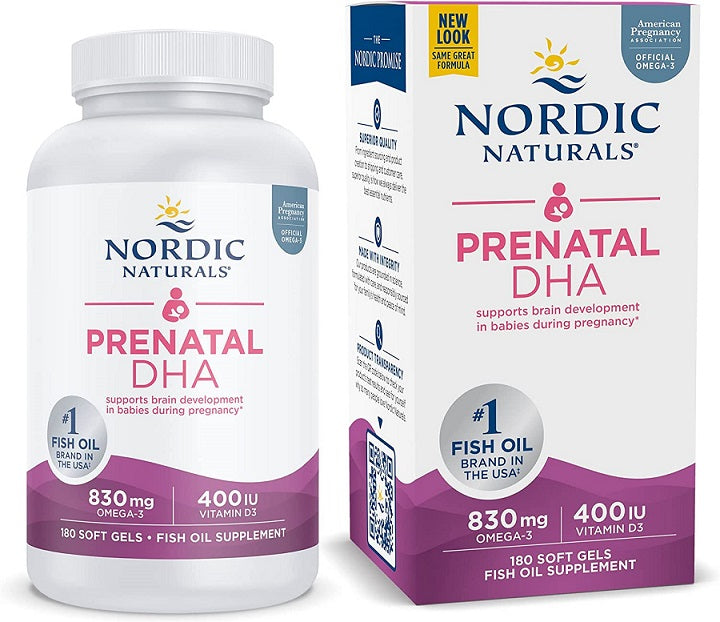 Nordic Naturals Prenatal DHA kapsulės, omega-3 ir D3 vitamino papildas, nėščioms moterims
