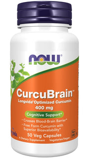 NOW Foods CurcuBrain, 400mg - 50 kapsulių, sveikatos papildas