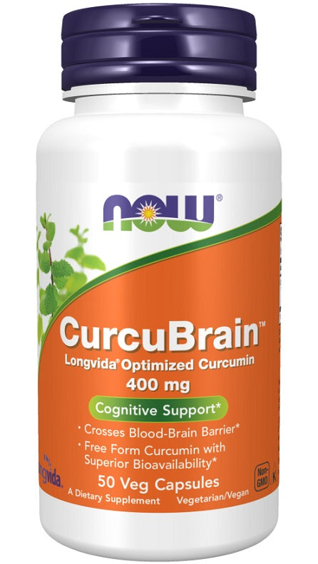 NOW Foods CurcuBrain, 400mg - 50 kapsulių, sveikatos papildas