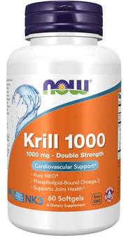 NOW Foods Krill Oil, 1000mg Double Strength - 60 kapsulių, maisto papildas, širdies sveikatai