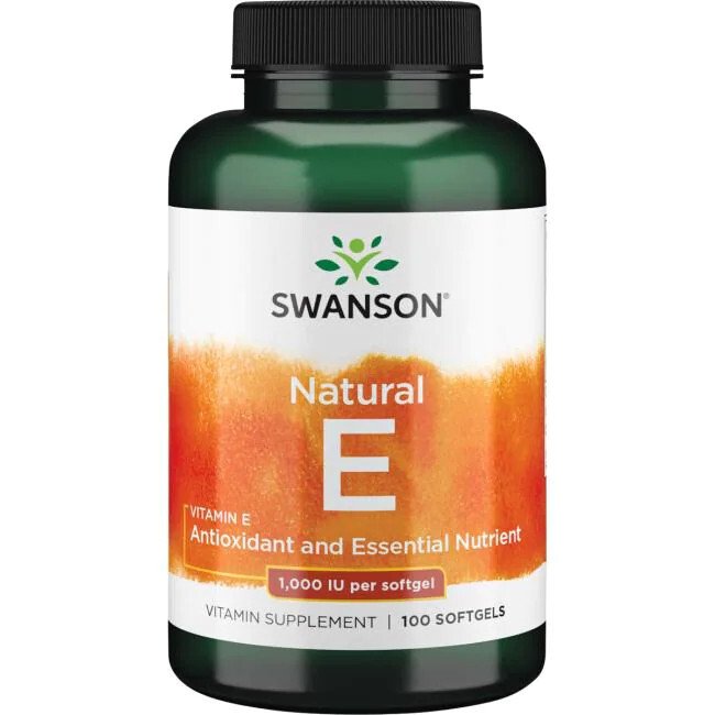 Swanson Vitamin E, 1000 IU - 100 kapsulių, maisto papildas, vitaminai ir mineralai