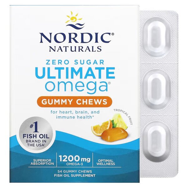 Nordic Naturals Ultimate Omega Gummy Chews, 1200mg Tropical Fruit - 54 guminukai