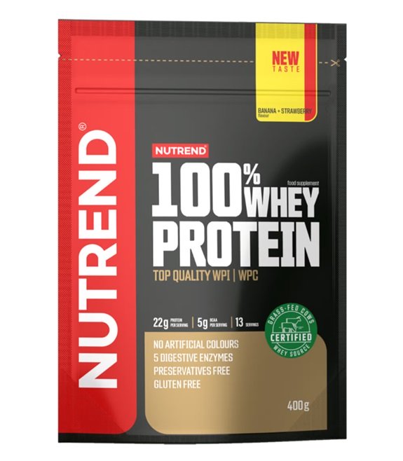 Nutrend 100% baltymų milteliai, bananų ir braškių skonis, sporto papildas