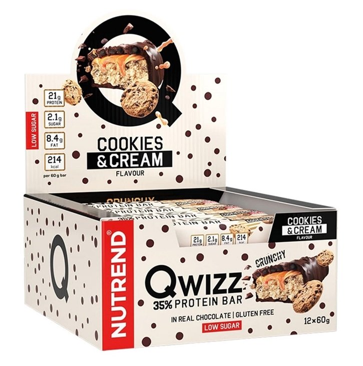 Nutrend Qwizz 35% baltymų batonėlis, sausainių ir grietinėlės skonis, 12 vnt.