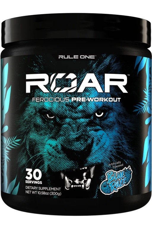 Rule One Roar, Blue Razz, sporto papildas, energijos gėrimas, pre-workout, treniruotėms