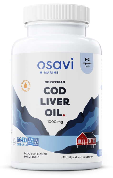 Osavi Norvegijos menkių kepenų aliejus kapsulės, 1000mg, citrinos skonis, maisto papildas, e-komercijos kategorijai