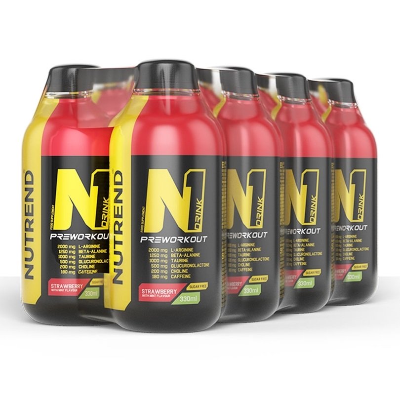 Nutrend N1 Drink, Braškės su mėtomis, energijos gėrimas, 8 x 330 ml