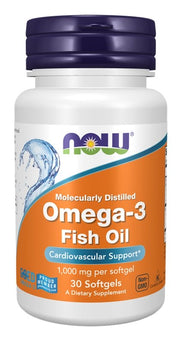 NOW Foods Omega-3 žuvų taukai, molekuliškai distiliuoti, 30 kapsulių