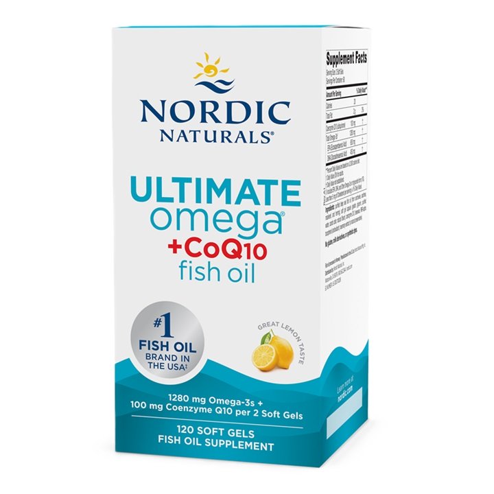 Nordic Naturals Ultimate Omega + CoQ10 citrinų skonio žuvų aliejus, 120 kapsulių