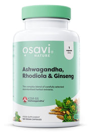 Osavi Ashwagandha + Rhodiola & Ginseng - 120 kapsulių, maisto papildas, sveikata