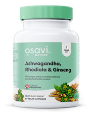Maisto papildas Osavi Ashwagandha + Rhodiola & Ginseng - 60 kapsulių