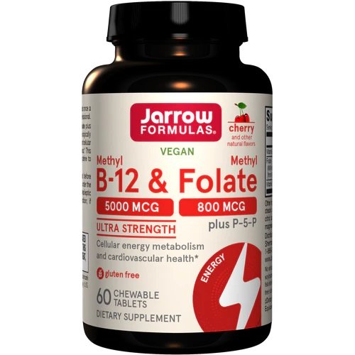Jarrow Formulas Methyl B-12 & Methyl Folate, Cherry - 60 kramtomi tablečių