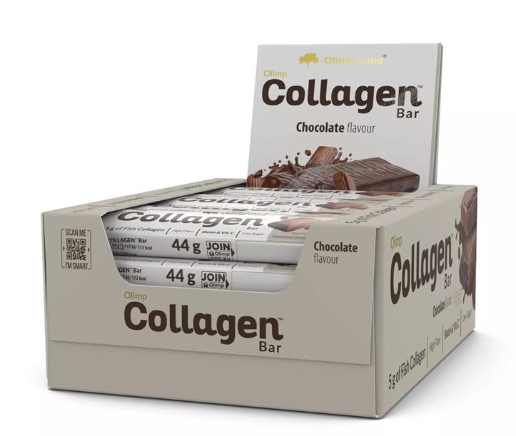 Olimp Collagen Bar, šokolado skonio, maisto papildas, sveikas užkandis