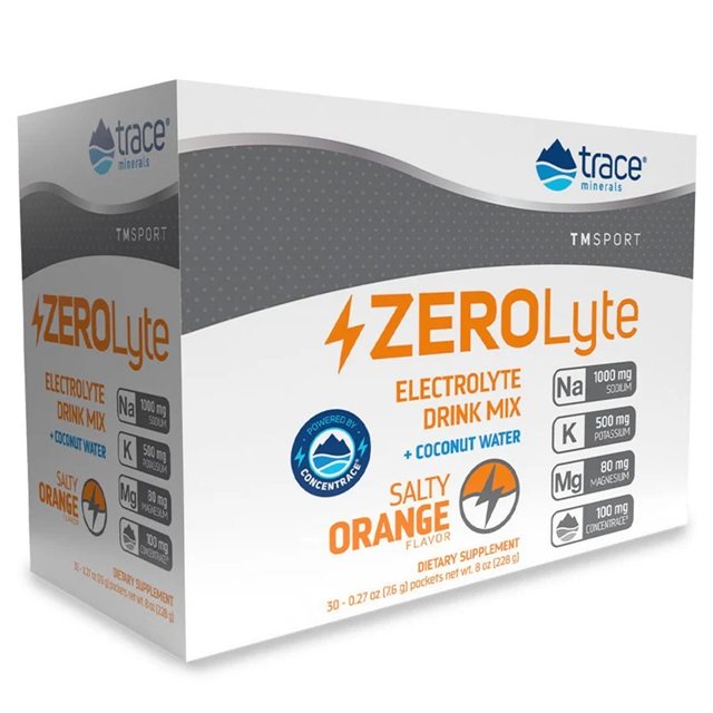 Trace Minerals ZEROLyte, Salty Orange - 30 paketėlių, elektrolitų papildas, sporto gėrimas