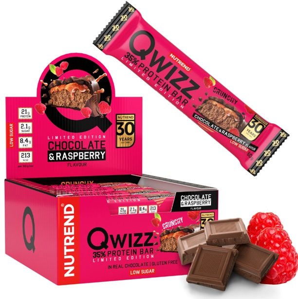 Nutrend Qwizz baltyminė juosta, šokoladas avietė, 12 vnt