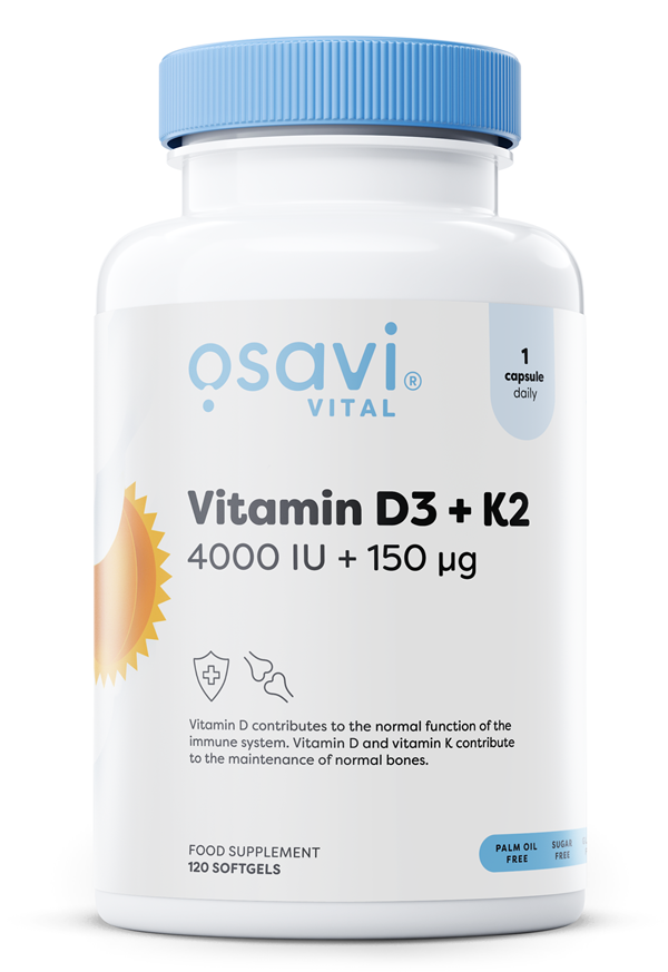 Osavi D3-vitamiin + K2, 4000 RÜ + 150 mcg - 120 kapslit