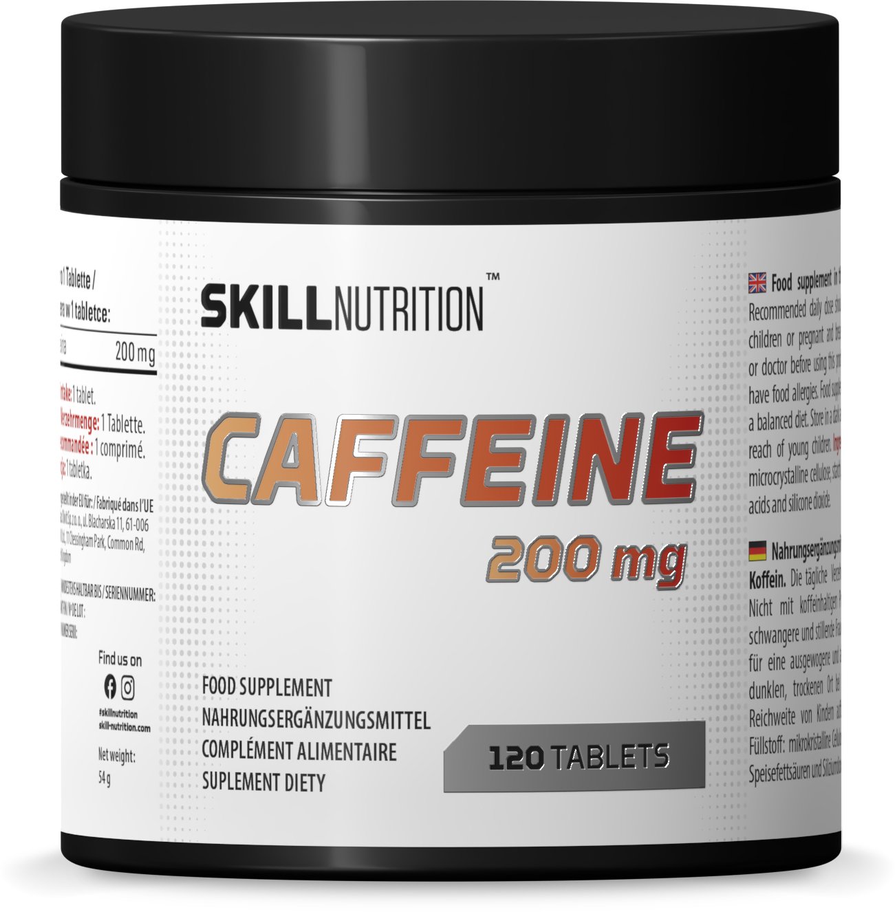 Skill Nutrition kofeino tabletes, 200 mg, energijai