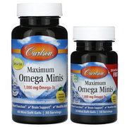 Carlson Labs Omega Minis kapsulės, maisto papildas, EFA, Omega-3, lemon skonis
