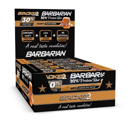 Stacker2 Europe Barbarian baltymas, šokolado toffee skoniu, 12 vnt., sveikas maistas