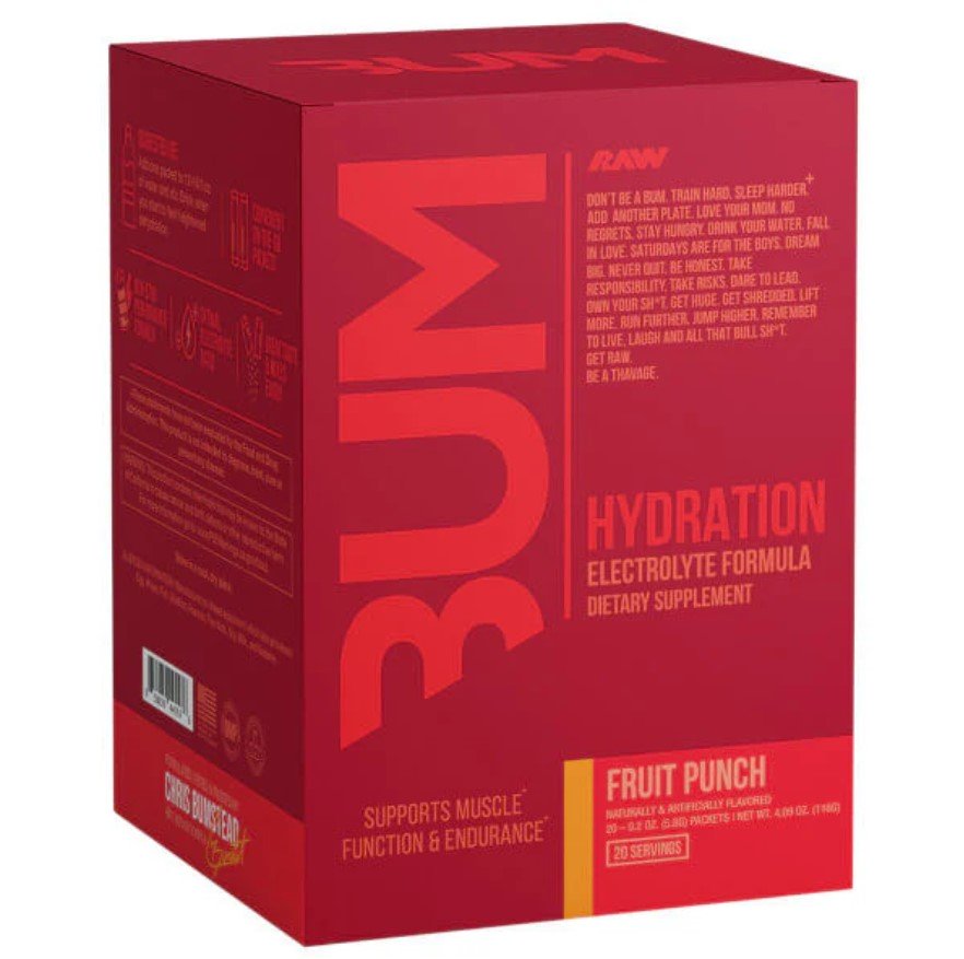 Raw Nutrition Bum Hydration, Fruit Punch - 20 vnt. elektrolitų papildas