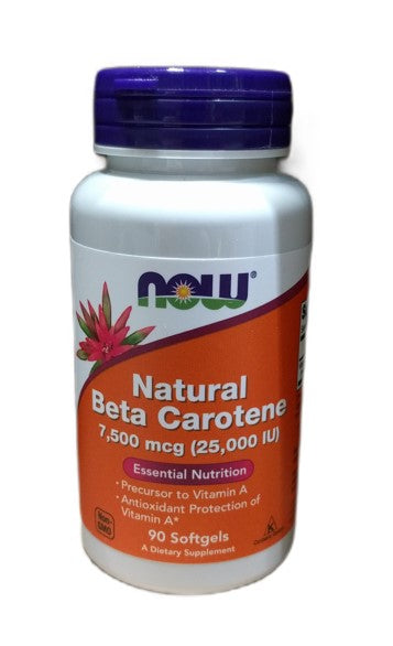 NOW Foods Beta Carotene natūralus, 7500 mcg, 90 kapsulių