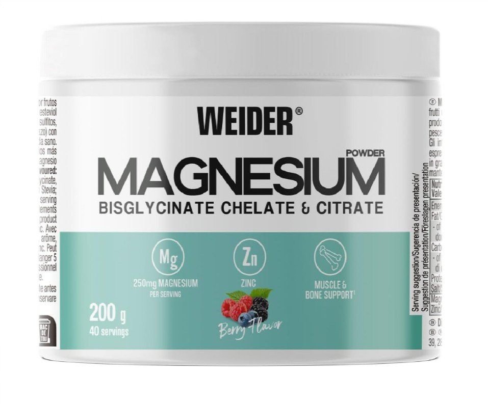 Weider magnisio bisglicinatas ir citratas, uogų skonis, maisto papildas, 200 g
