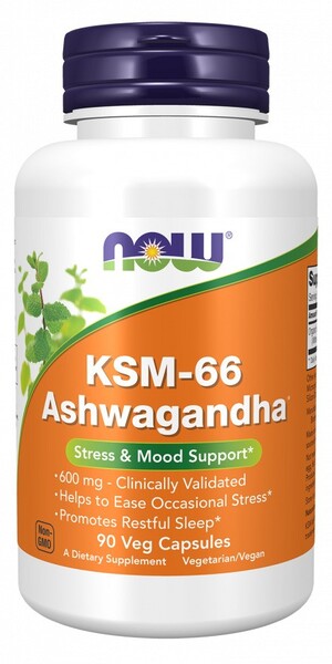 NOW Foods KSM-66 Ashwagandha - 90 kapsulių, maisto papildas, sveikata ir gerovė