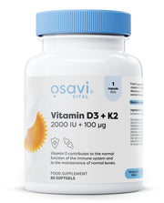 Osavi Vitamin D3 + K2, 2000IU + 100mcg - 60 kapsulių