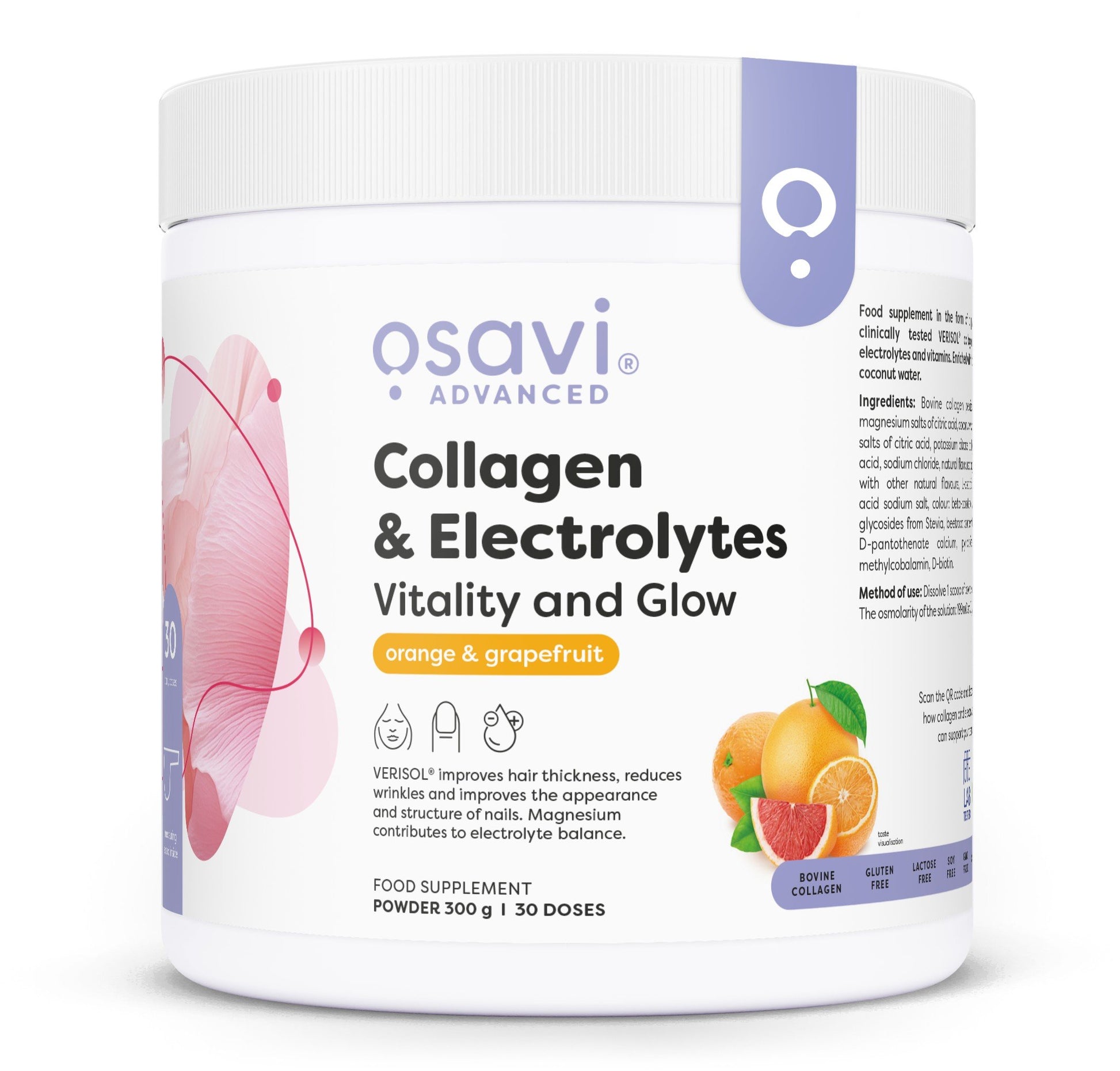 Osavi kolageno ir elektrolitai, apelsinas ir greipfrutas, maisto papildas
