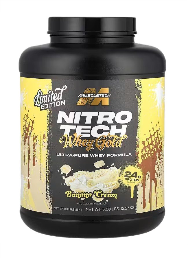 MuscleTech Nitro-Tech Whey Gold, Banana Cream, baltymų papildas