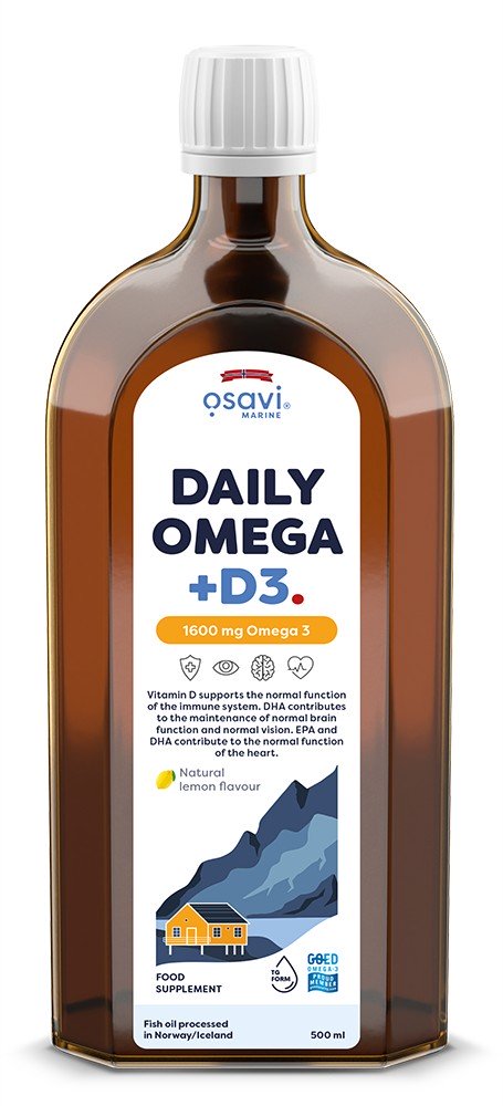Osavi Daily Omega + D3, 1600mg Omega 3, natūralus citrinos skonis, 500 ml