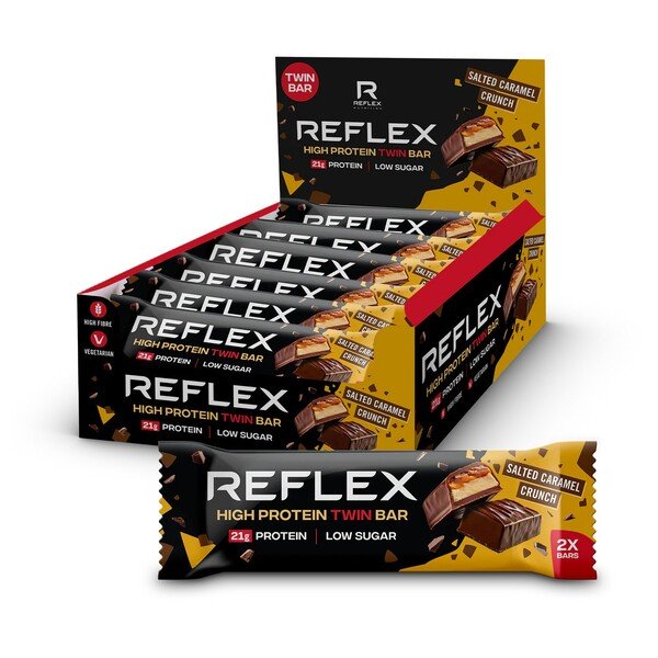 Reflex Nutrition kõrge valgusisaldusega kaksikbatoon, soolatud karamelli krõmps - 12 x 60g