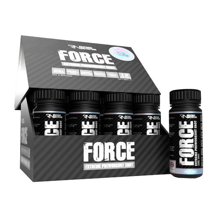 Refined Nutrition Force Extreme Pre-Workout Shot, Sour Candy - 12 x 60 ml, sporto papildas