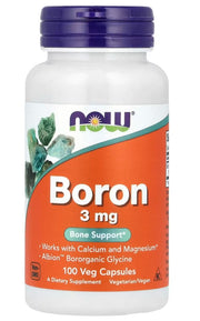 NOW Foods Boron, 3mg - 100 kapsulių, maisto papildas, kaulų stiprinimui
