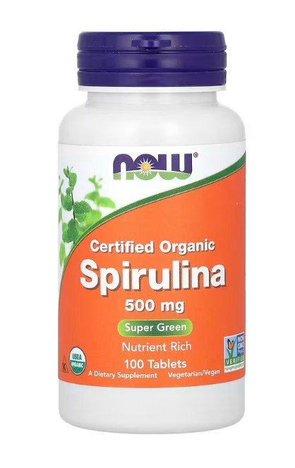 NOW Foods Spirulina, 500mg - 100 tablečių, ekologiškas maisto papildas