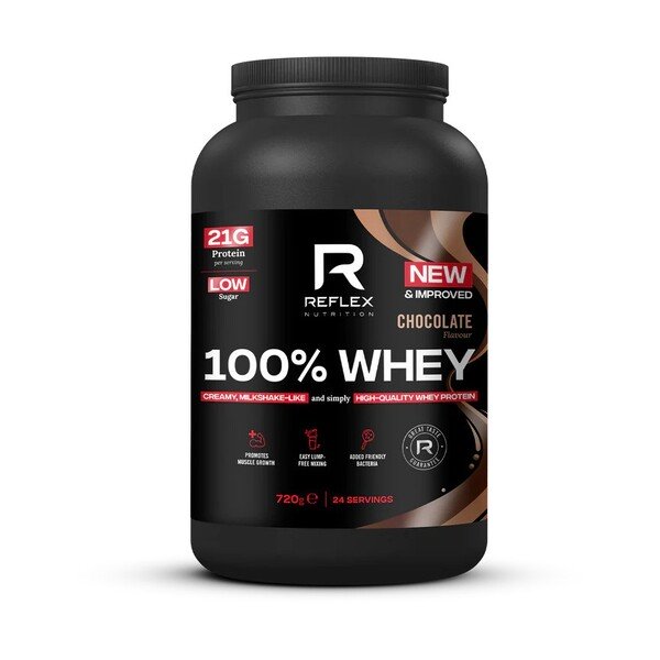 Reflex Nutrition 100% Whey, Chocolate - 720 gramų, baltymų papildas