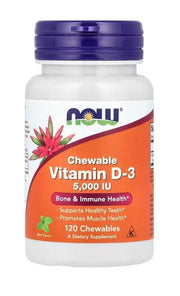 NOW Foods Vitamin D-3, 5000 IU, kramtomosios tabletės, maisto papildas