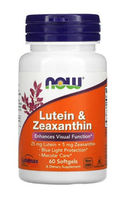 NOW Foods Lutein & Zeaxanthin - 60 kapsulių, maisto papildas akims