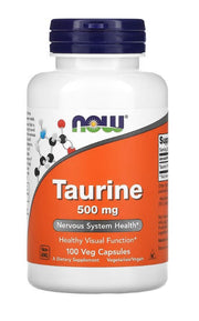 NOW Foods Taurine, 500mg - 100 kapsulių, maisto papildas, amino rūgštys