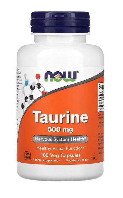 NOW Foods Taurine, 500mg - 100 kapsulių, maisto papildas, amino rūgštys