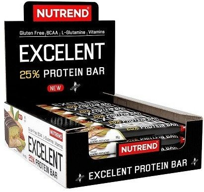 Nutrend Excelent 25% baltymų batonėlis, šokoladas ir nugatas su spanguuliais, 18 vnt., sveikas maistas
