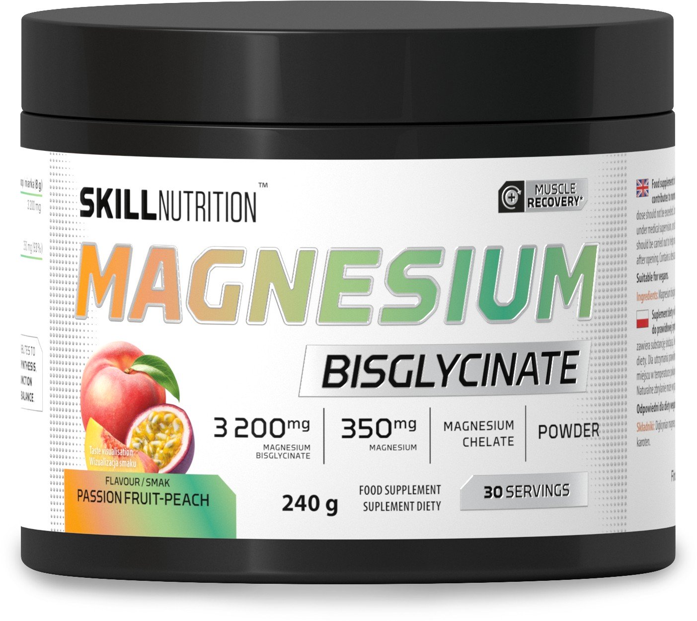 Magnio milteliai, Skill Nutrition, Passion Fruit-Peach, 240 g