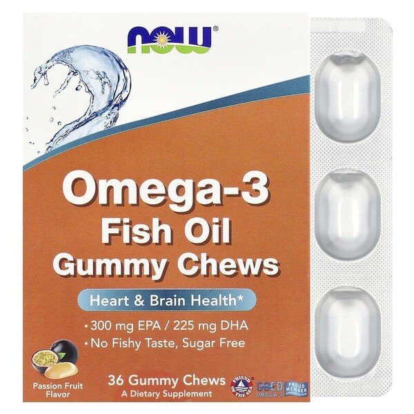 Omega-3 žuvų aliejaus guminukai, pasifloros skonis, 36 vnt.