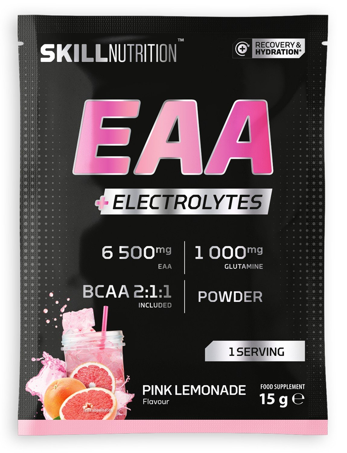 Maisto papildas EAA + Elektrolitai, rožinė limonado, sporto papildas