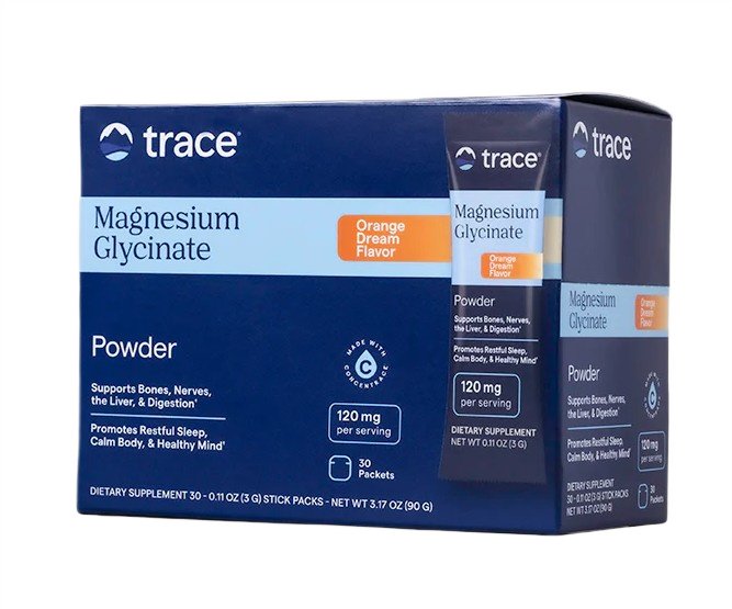 Trace Minerals Magnis Glycinate milteliai, apelsinų skonio, 30 pakelių