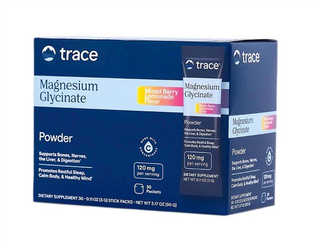 Trace Minerals Magnesium Glycinate milteliai, mišri uogų ir citrinos skonio, 30 pakelių