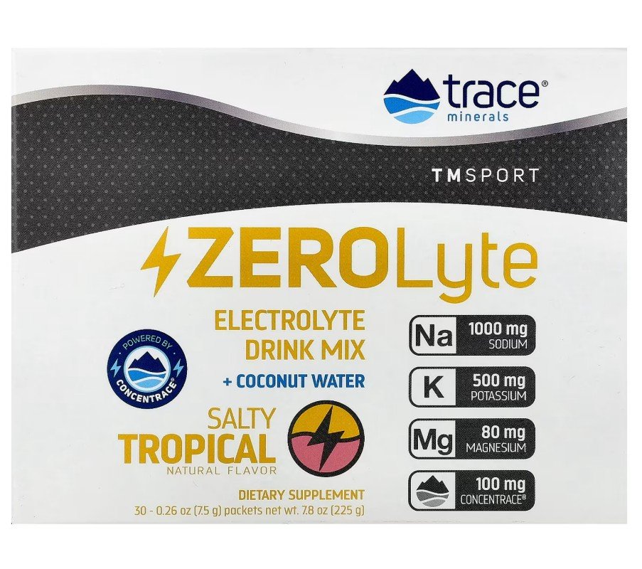 Trace Minerals ZEROLyte, Salty Tropical - 30 paketėlių, elektrolitų milteliai sportui