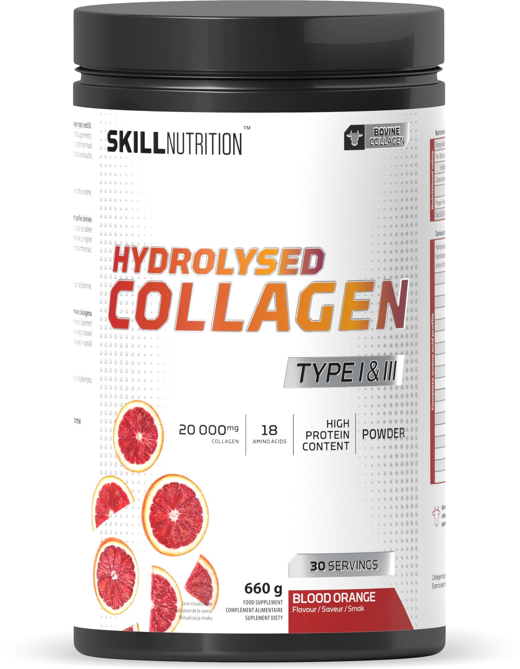 Skill Nutrition Hydrolyzed Collagen Type I & III, Blood Orange - 660 g maisto papildas
